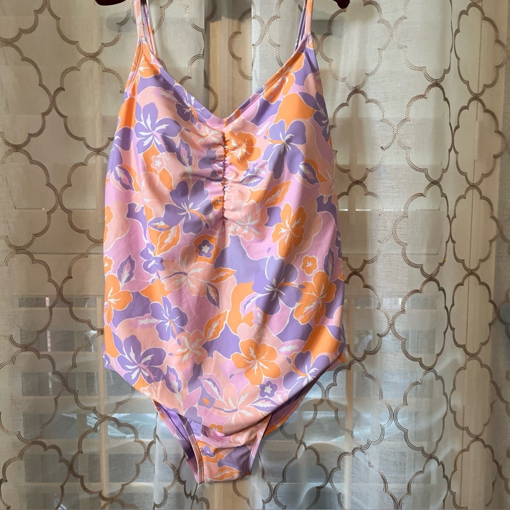 Juniors Plus Ninety-Nine Purple Orange Floral One Pc Swimsuit Fully lined 2X NWT